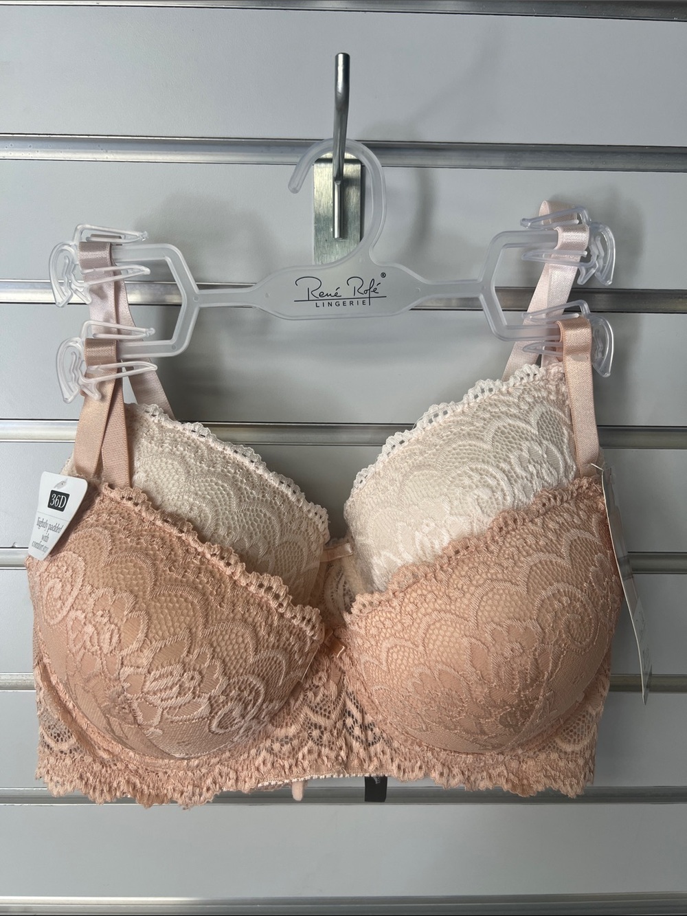 Rene Rofe Two-Tone Lace Bra in Blush and Ivory